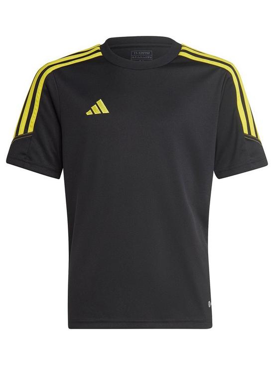 front image of adidas-youth-tiro-23-t-shirt-blackyellow