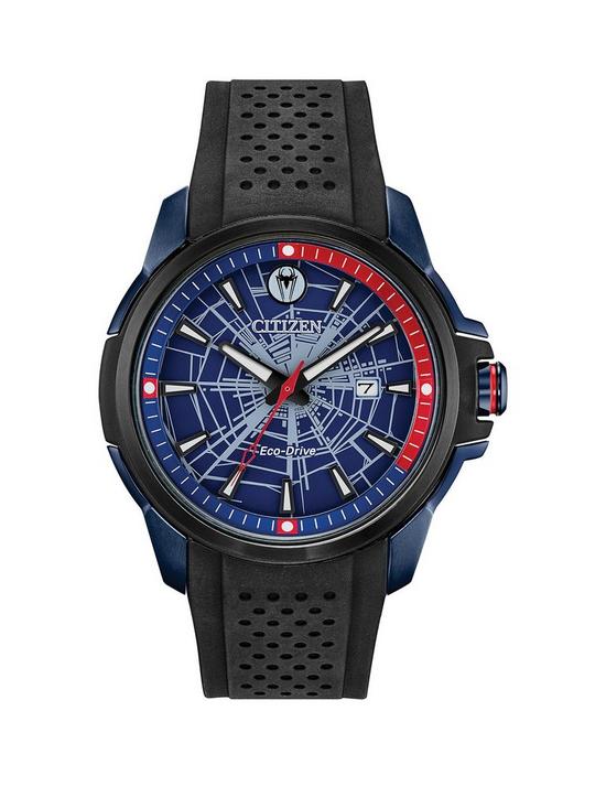 front image of citizen-gents-eco-drive-spider-man-watch