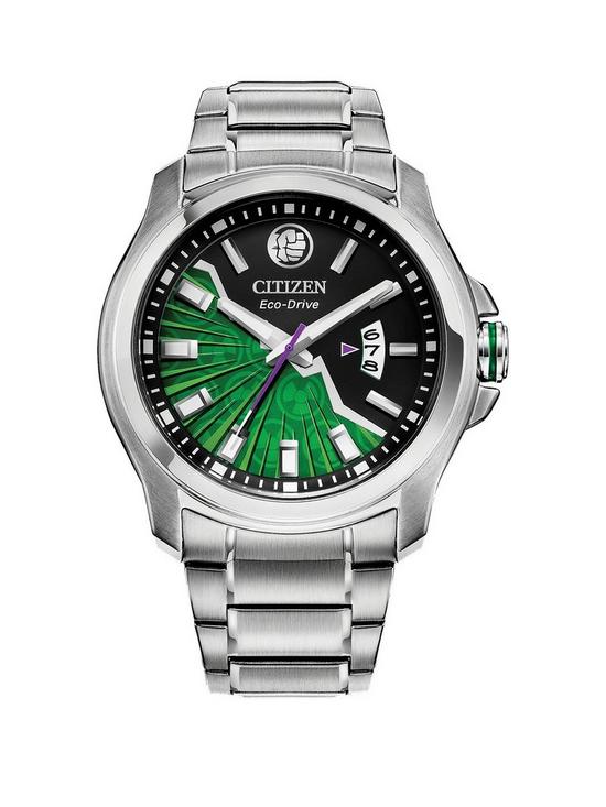 front image of citizen-gents-eco-drive-disney-hulk-watch