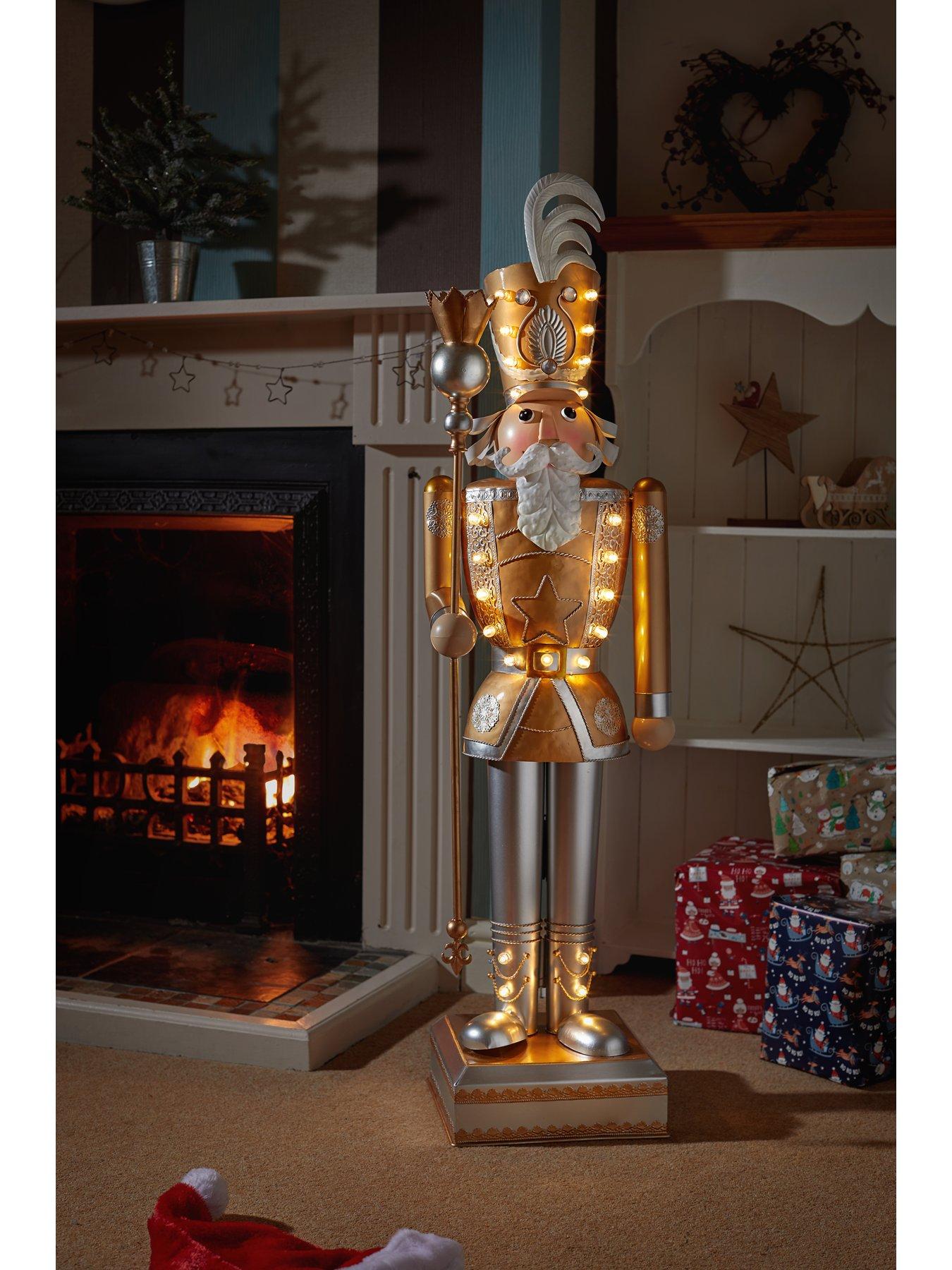 undefined 120 cm Lit Giant Nutcracker - Gold/Silver