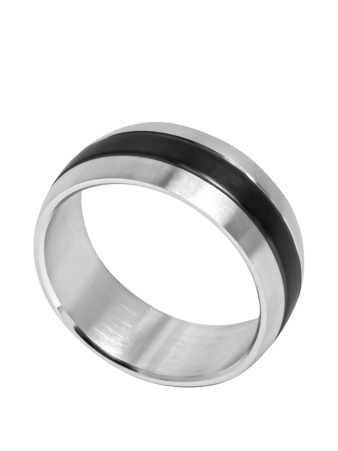 undefined Gent's - 9mm Stainless Steel Band with Black Plated Detail Ring