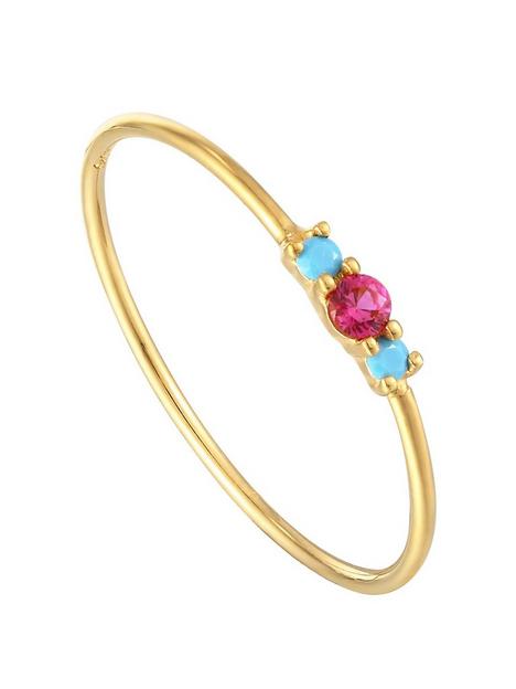 the-love-silver-collection-18ct-gold-plated-sterling-silver-turquoise-and-ruby-stacking-ring