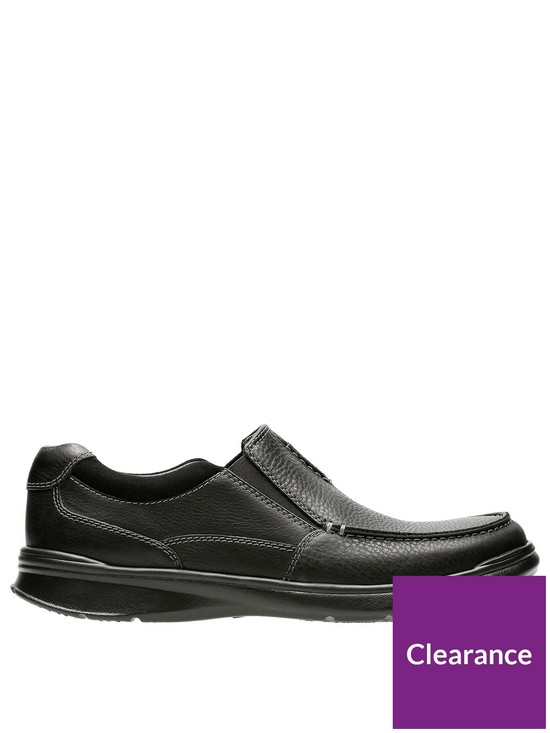 front image of clarks-cotrell-free-black-oily-leather-shoes