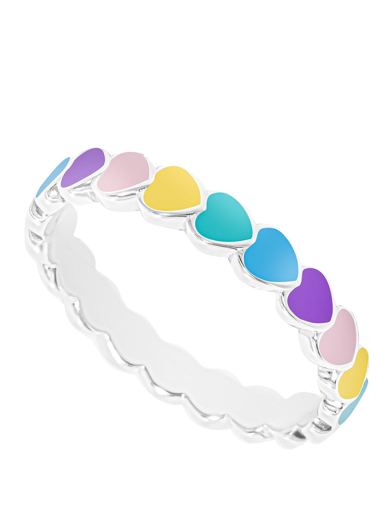 The Love Collection Sterling Silver Multi-Coloured Heart Enamel Ring