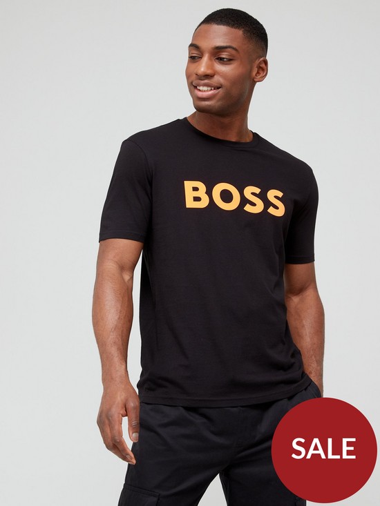 front image of boss-thinking-1-regular-fit-t-shirt-black