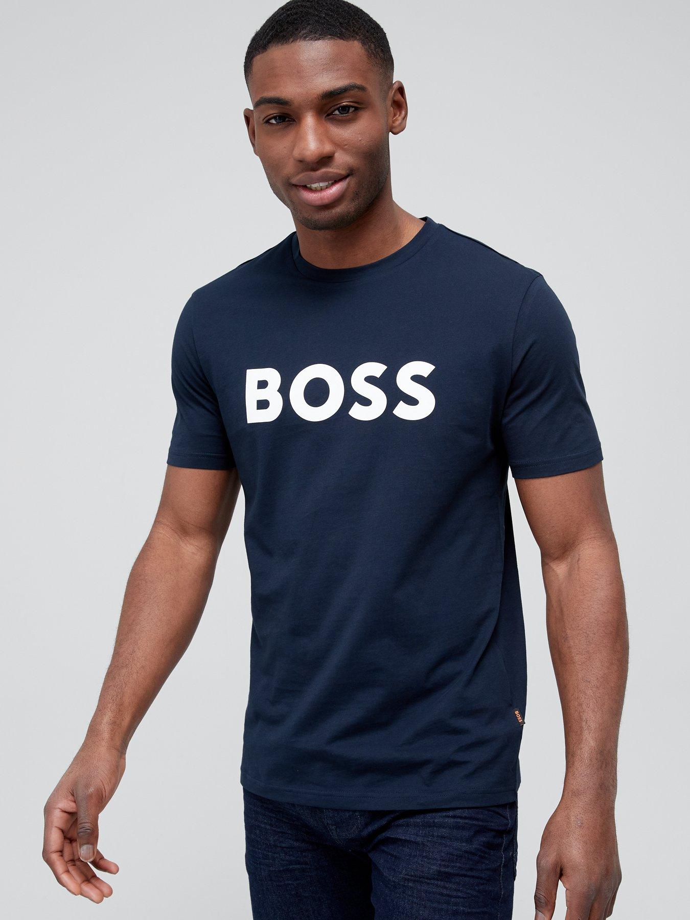 front image of boss-thinking-1-regular-fit-t-shirt-dark-blue
