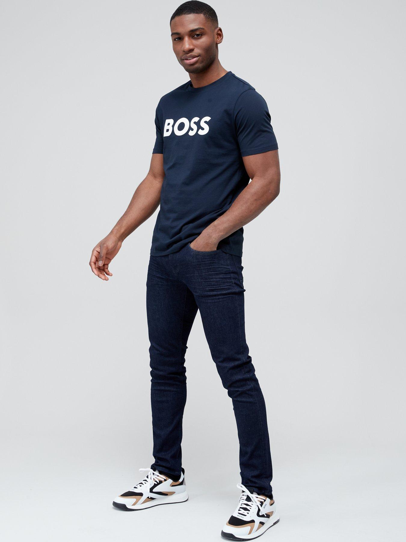  image of boss-thinking-1-regular-fit-t-shirt-dark-blue