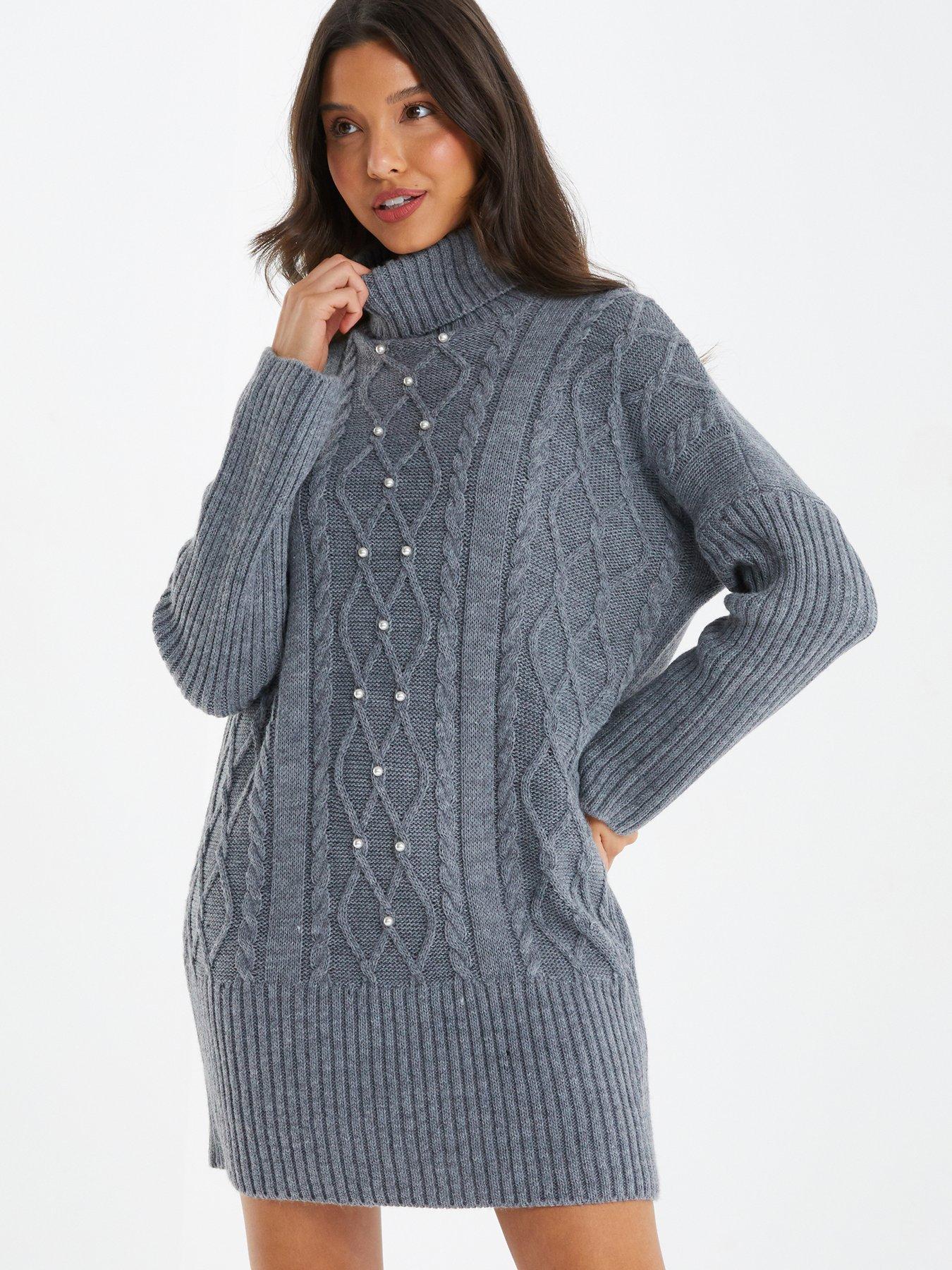 Quiz Knitted Pearl Mini Jumper Dress