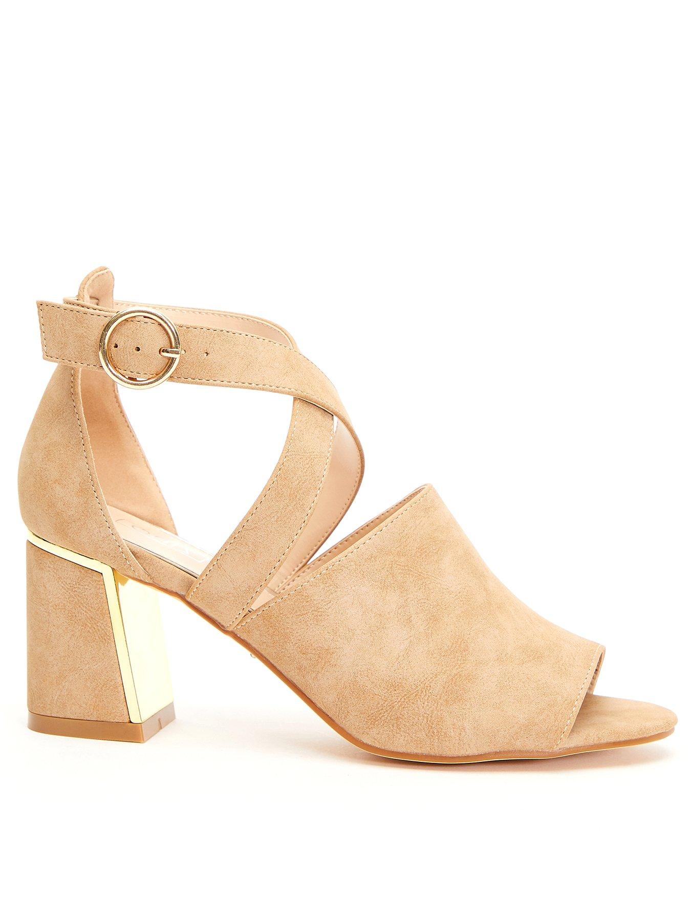 Quiz Faux Suede Cut Out Heeled Ankle Boots Light Brown littlewoods