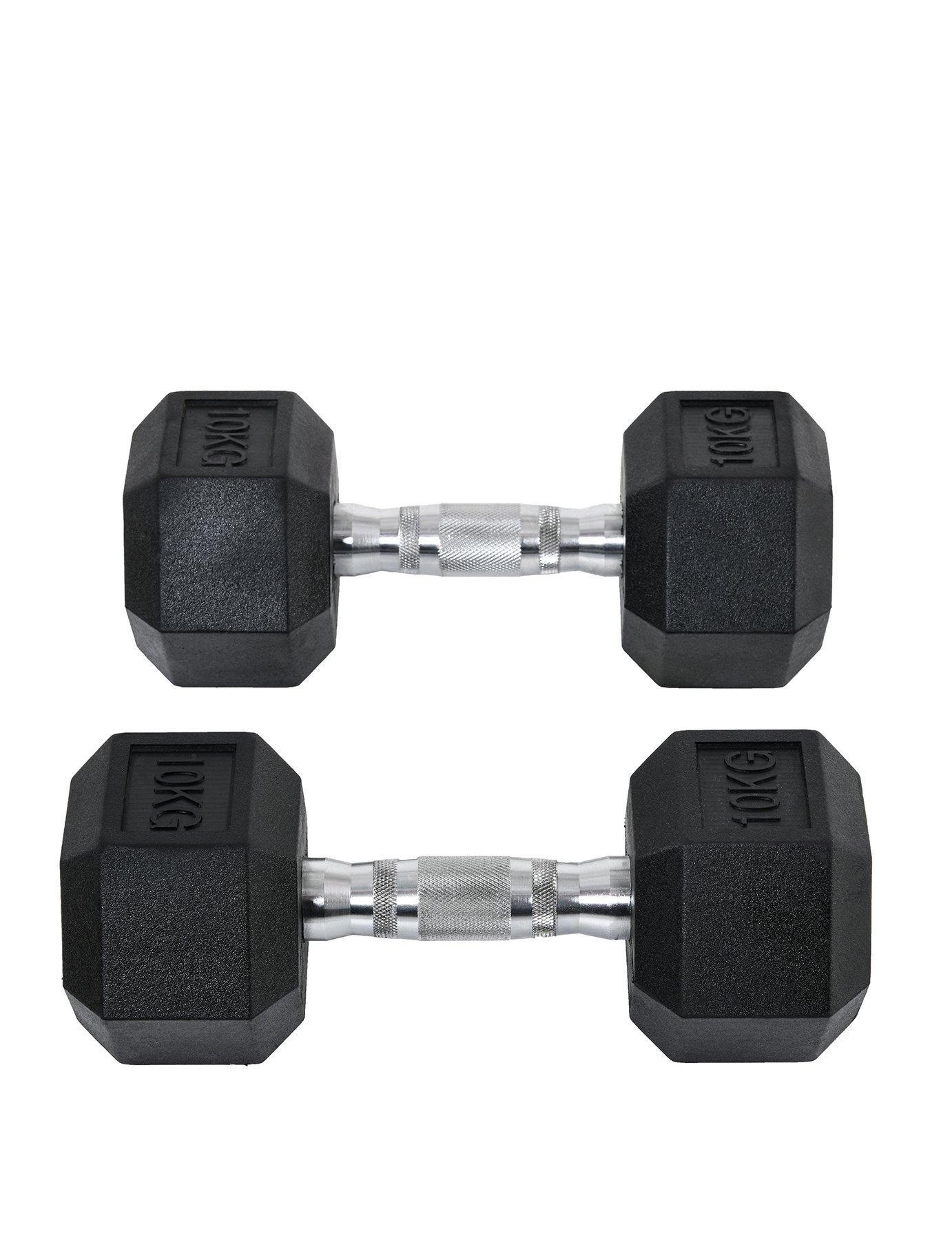 undefined 2 x 10kg Hex Rubber Dumbbells Set