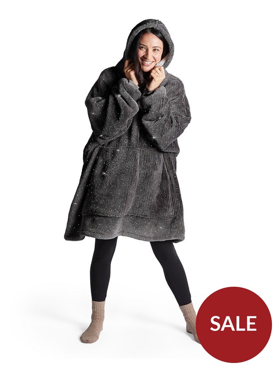 front image of silentnight-oversized-glitter-fleece-hoodie-charcoal