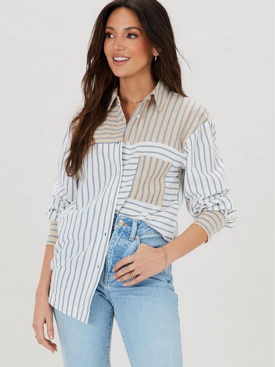 front image of michelle-keegan-mixed-stripe-oversized-shirt-multinbsp
