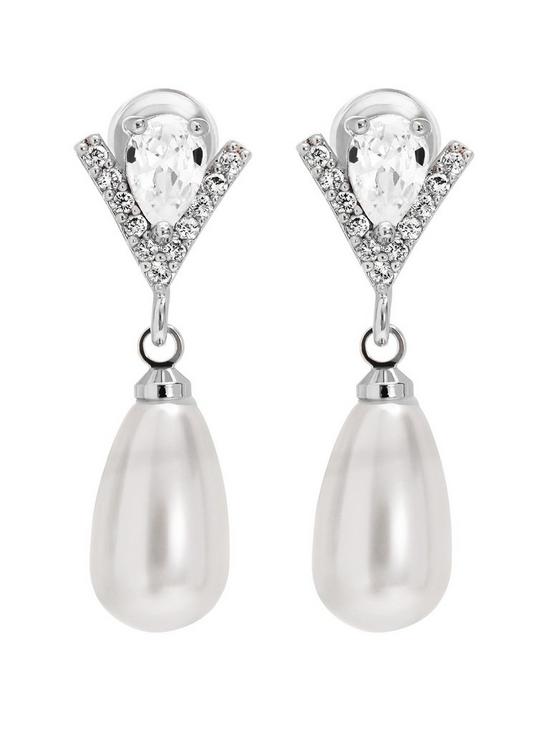 front image of jon-richard-silver-plated-cubic-zirconia-teardrop-pearl-earrings