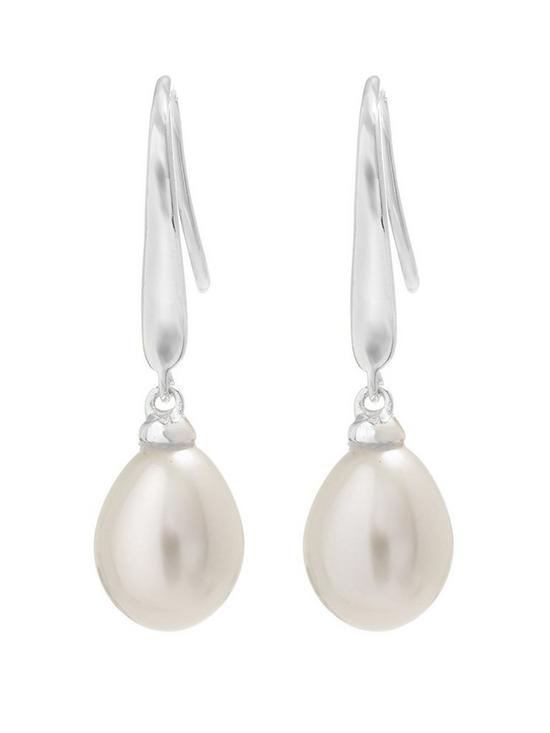 front image of simply-silver-sterling-silver-925-freshwater-pearl-cubic-zirconia-sleek-drop-earrings