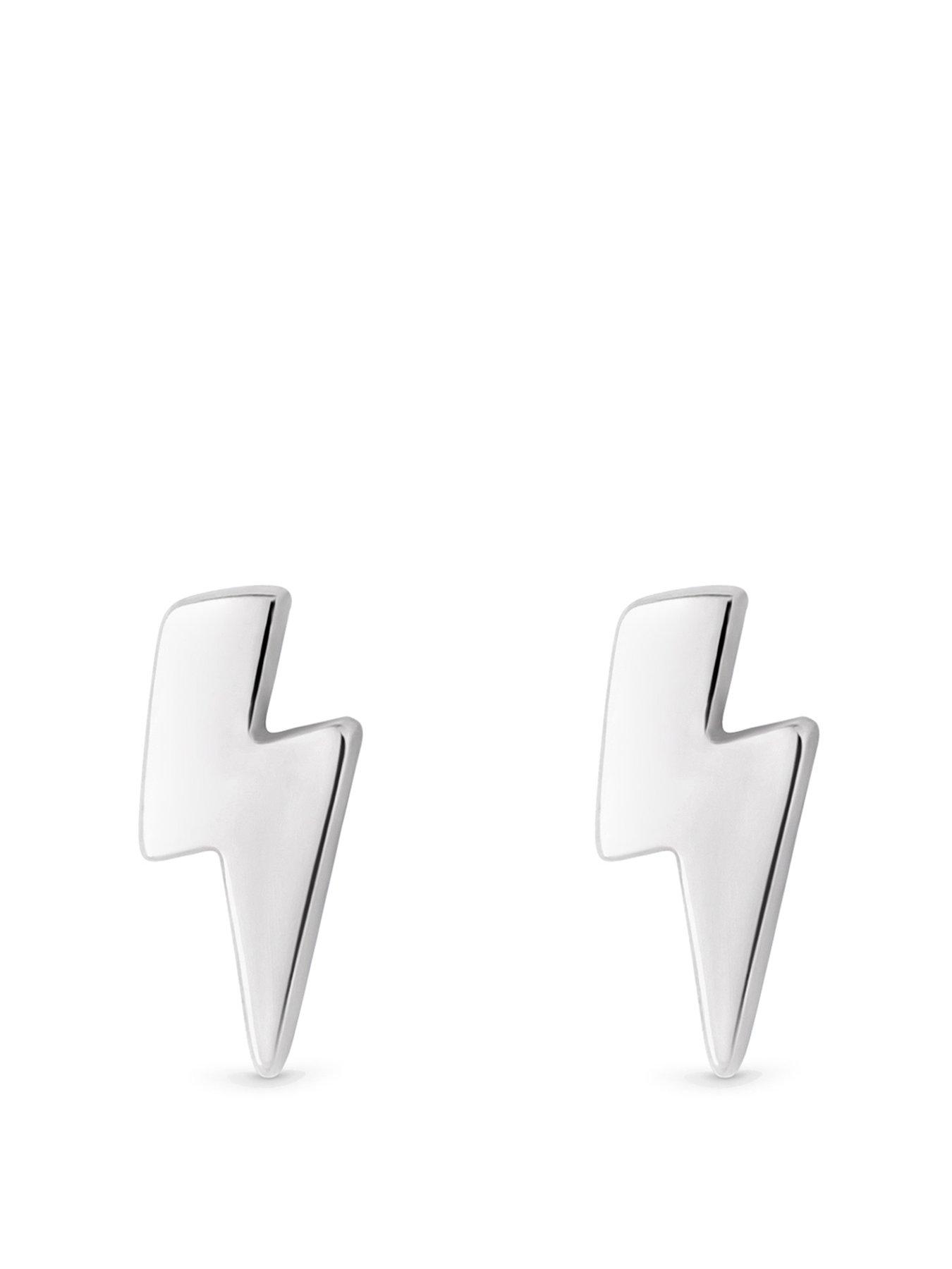 undefined Sterling Silver 925 Polished Lightening Bolt Stud Earrings