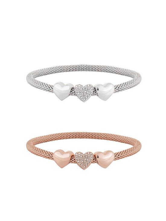 stillFront image of lipsy-two-tone-mesh-heart-charm-stretch-bracelets-gift-boxed