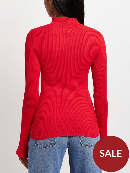 stillFront image of river-island-flared-frill-sleeve-rib-top-red