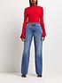  image of river-island-flared-frill-sleeve-rib-top-red