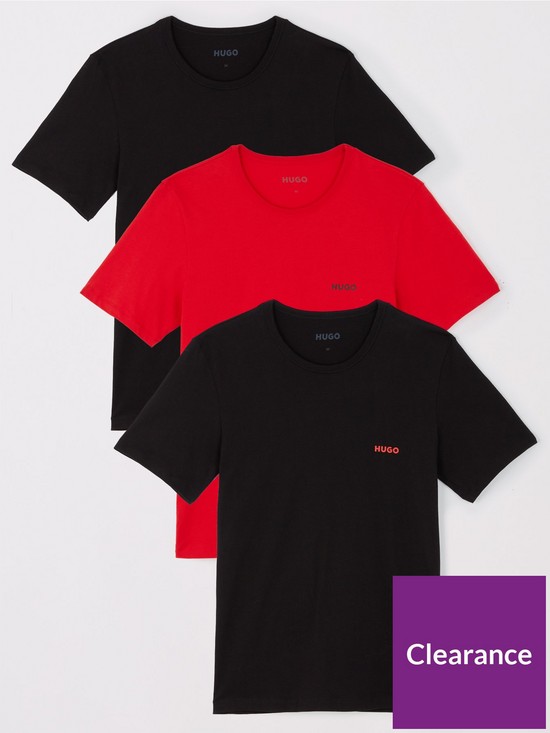 front image of hugo-bodywear-3-pack-t-shirt-blackred