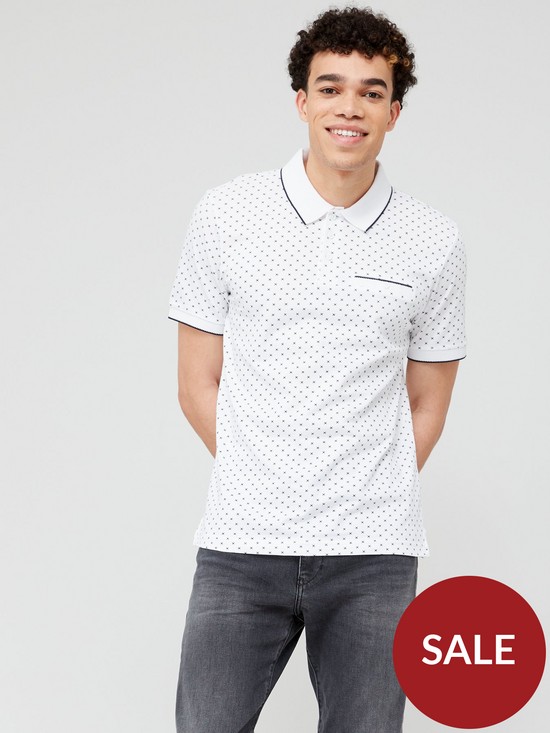 front image of very-man-geo-printed-polo-shirt-white
