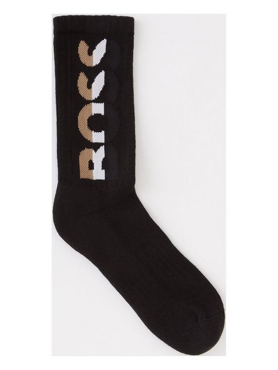 front image of boss-bodywear-iconic-logo-ribbed-sock-black