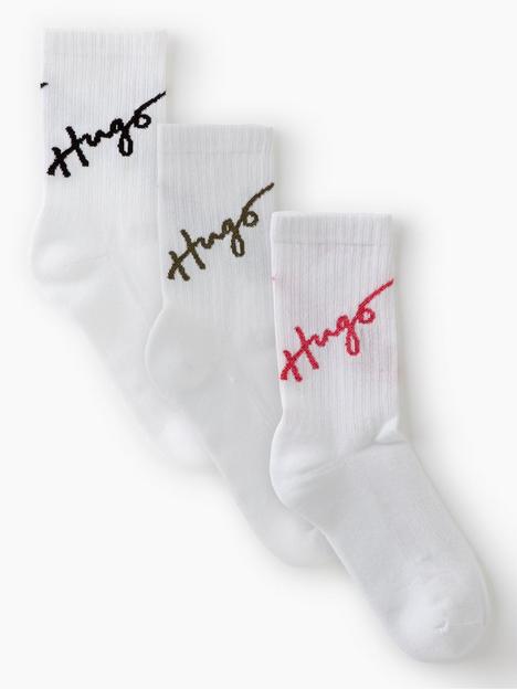 hugo-ribbed-logo-ankle-socks-white