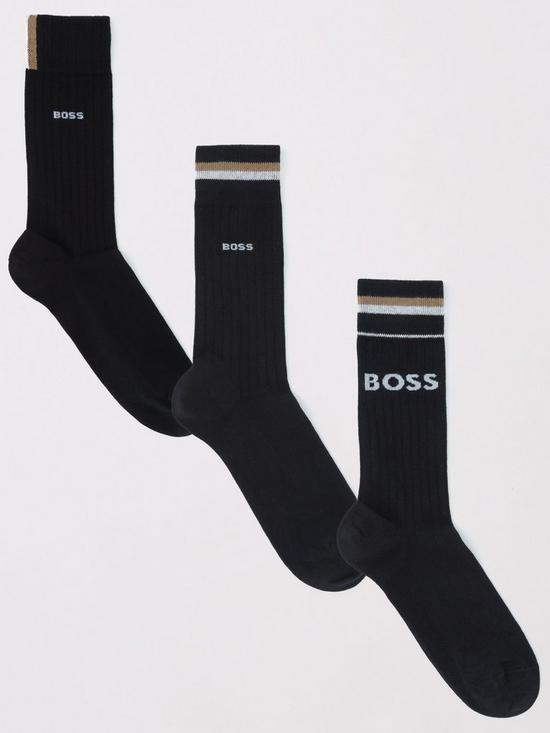 front image of boss-bodywear-3-pack-rib-iconic-socks-black