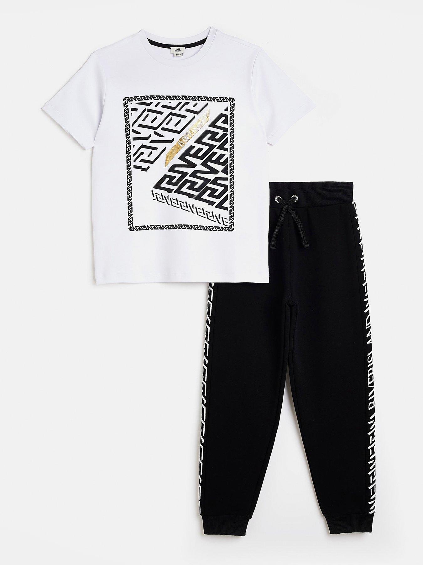 River Island Boys Monogram Jogger Outfit White