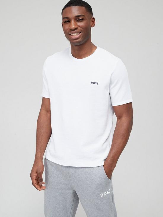 front image of boss-bodywear-waffle-lounge-t-shirt-white