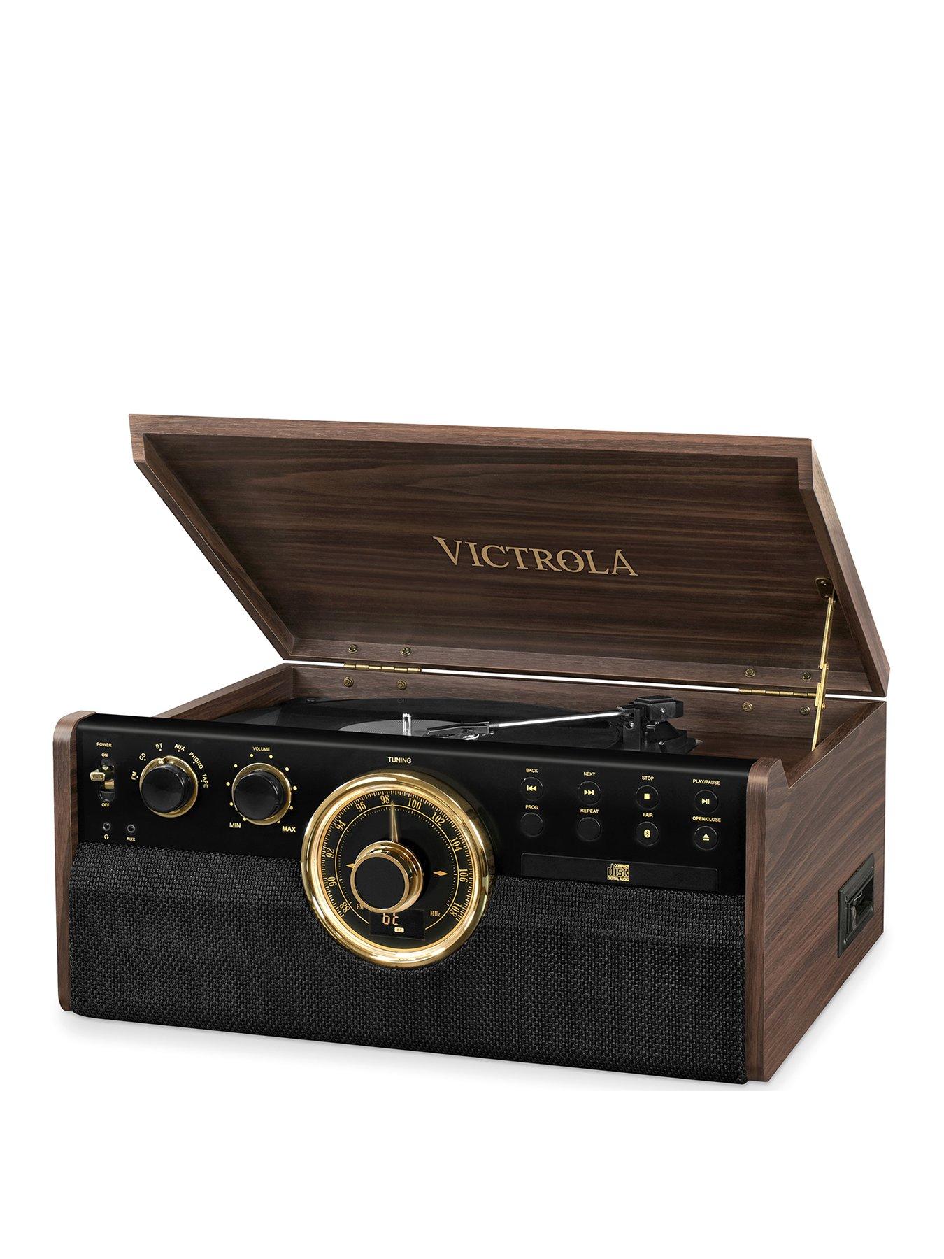  image of victrola-empire-6-in-1-music-centre-bluetooth-record-player-with-built-in-stereo-speakers-cassette-cd-and-radio