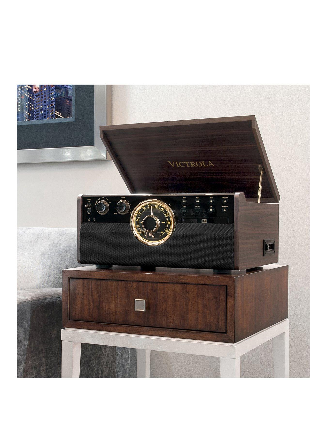  image of victrola-empire-6-in-1-music-centre-bluetooth-record-player-with-built-in-stereo-speakers-cassette-cd-and-radio