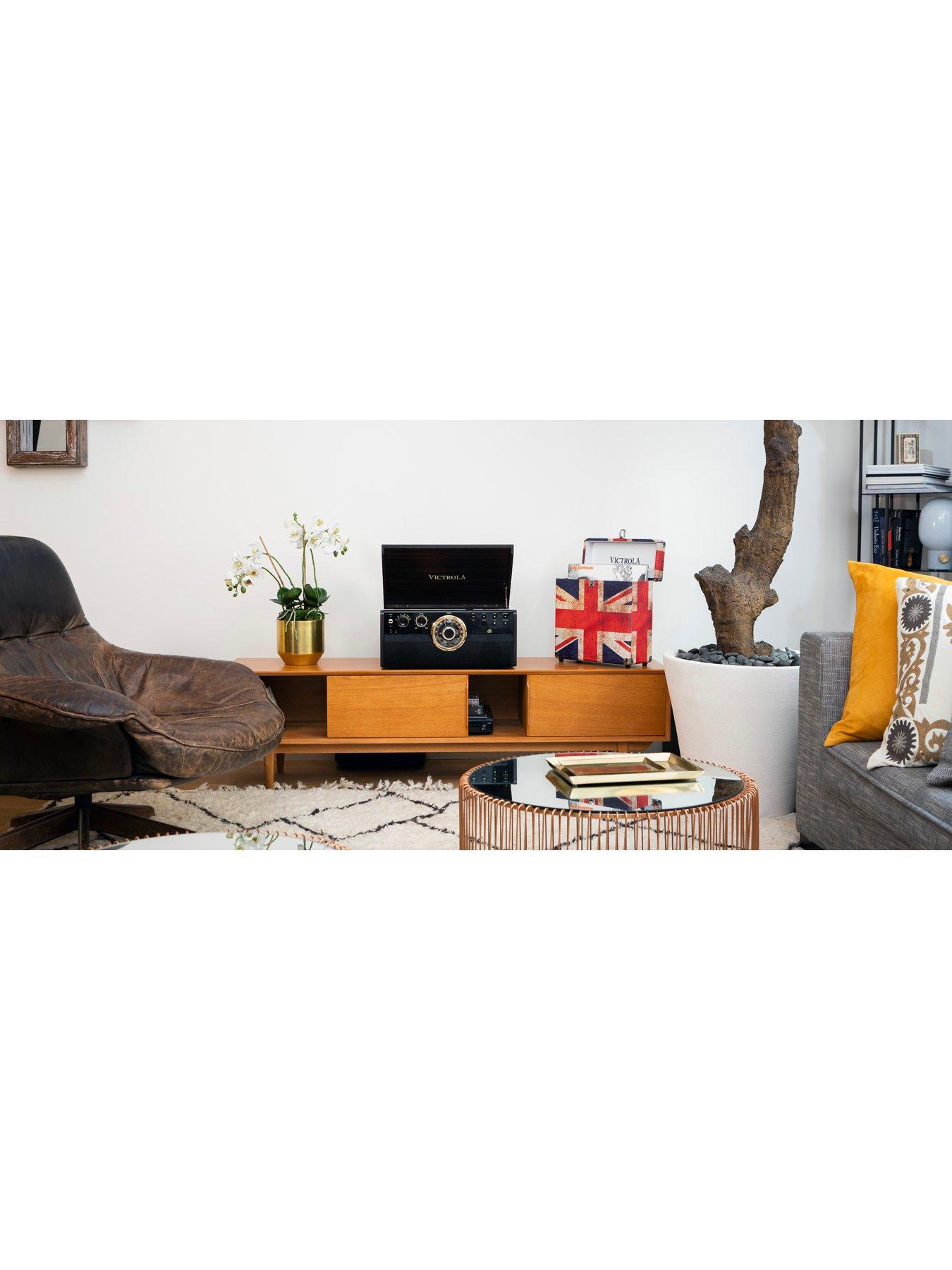  image of victrola-empire-6-in-1-music-centre-bluetooth-record-player-with-built-in-stereo-speakers-cassette-cd-and-radio