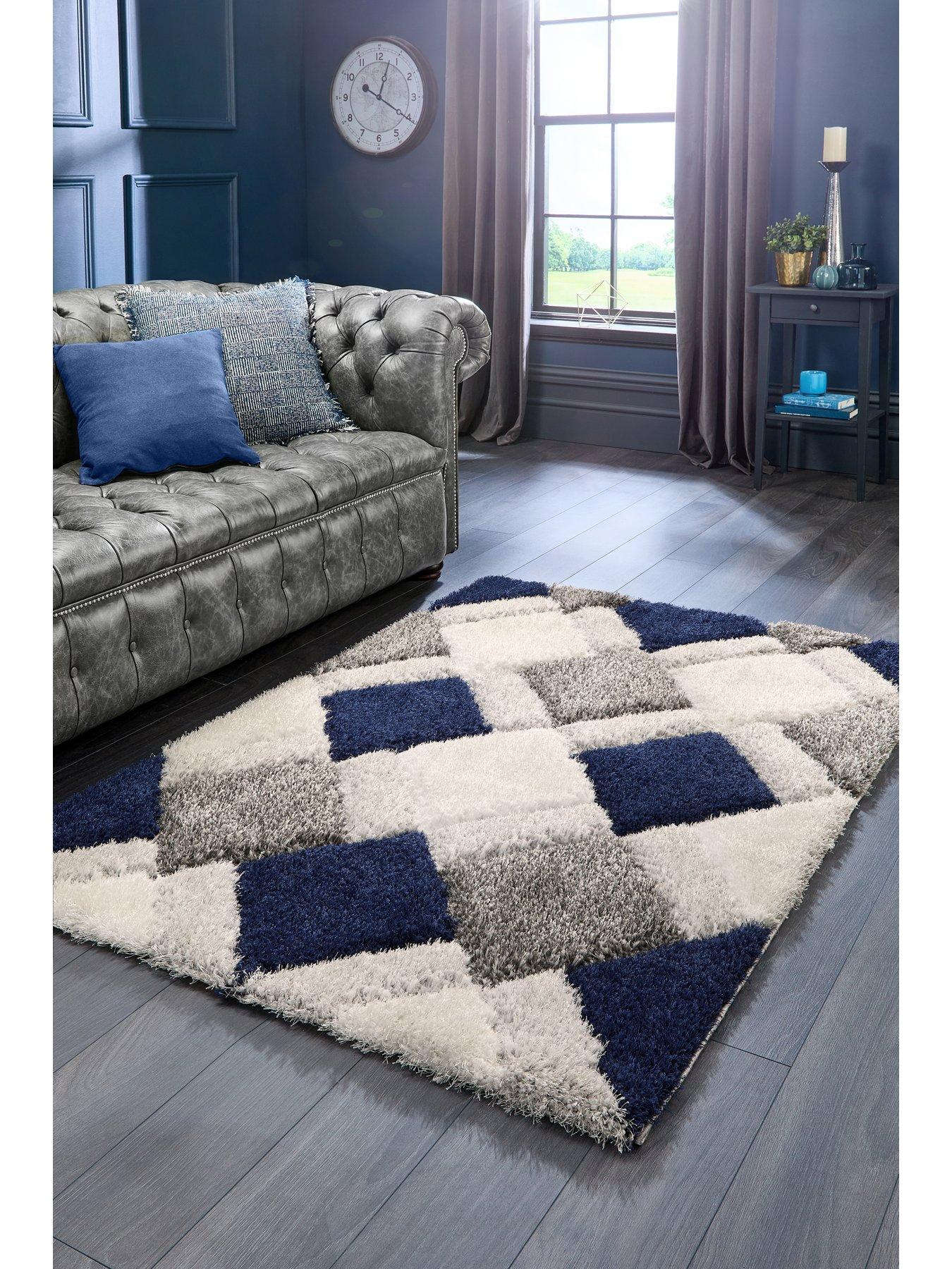 The Very Collection 3D Geo Shaggy Navy Rug in 3 size options