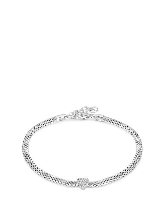 front image of simply-silver-sterling-silver-925-cubic-zirconia-heart-mesh-bracelet