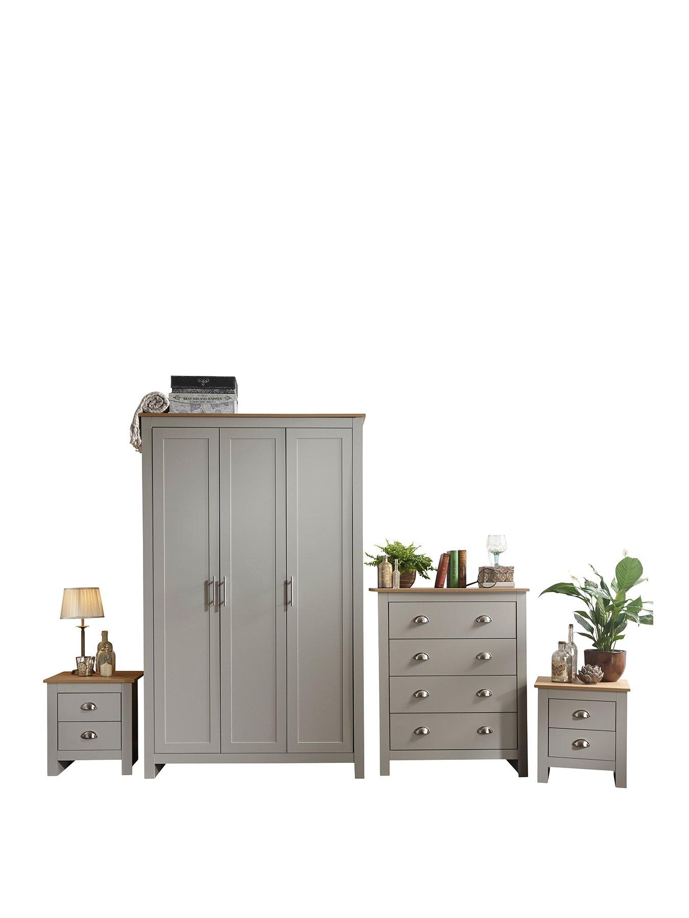 GFW Lancaster 4 Piece Package 3 Door Wardrobe 4 Drawer Chest and 2 Bedside Chests littlewoods