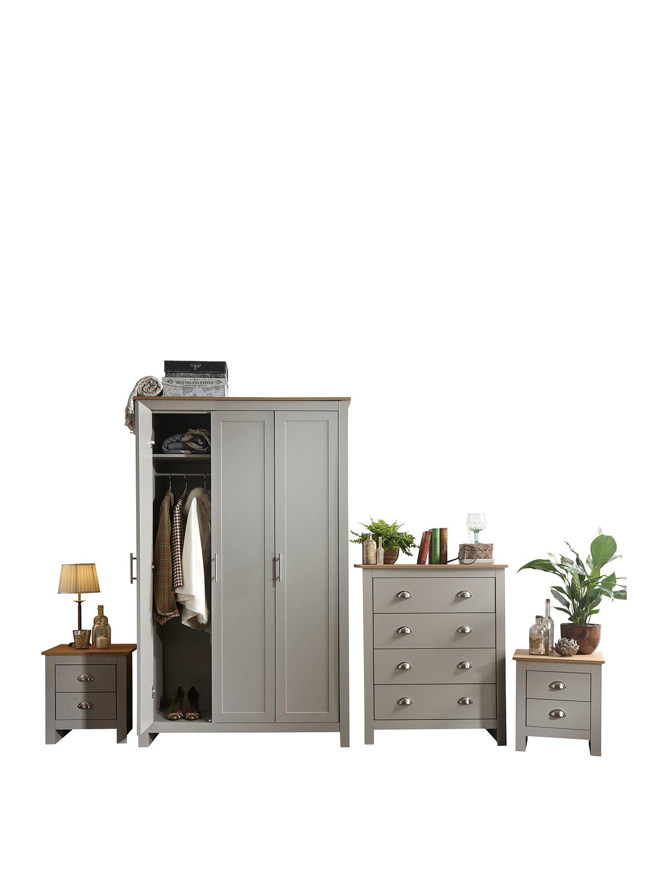 Image 3 of 6 of GFW Lancaster 4 Piece Package - 3 Door Wardrobe, 4 Drawer Chest and 2 Bedside Chests