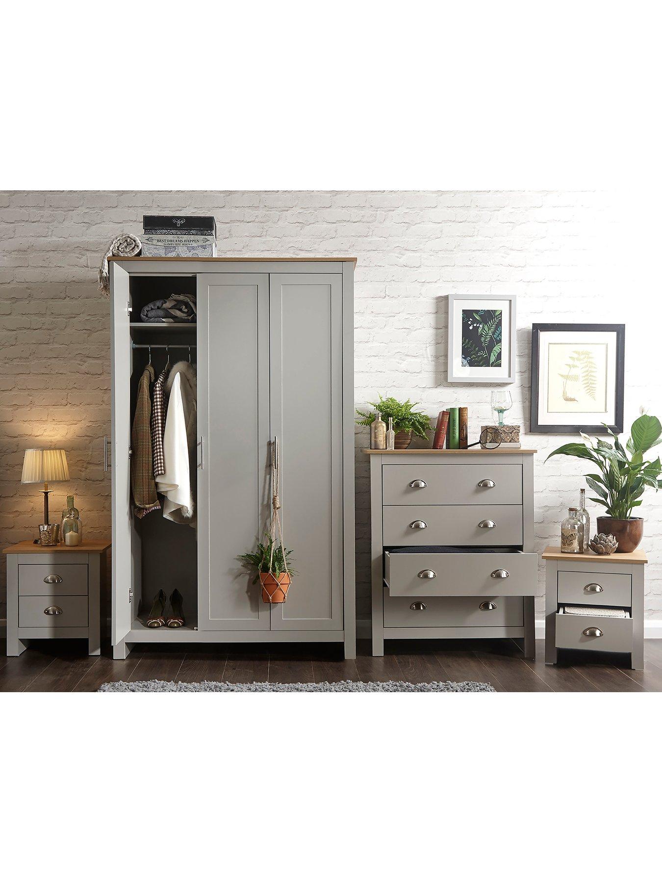 Image 4 of 6 of GFW Lancaster 4 Piece Package - 3 Door Wardrobe, 4 Drawer Chest and 2 Bedside Chests
