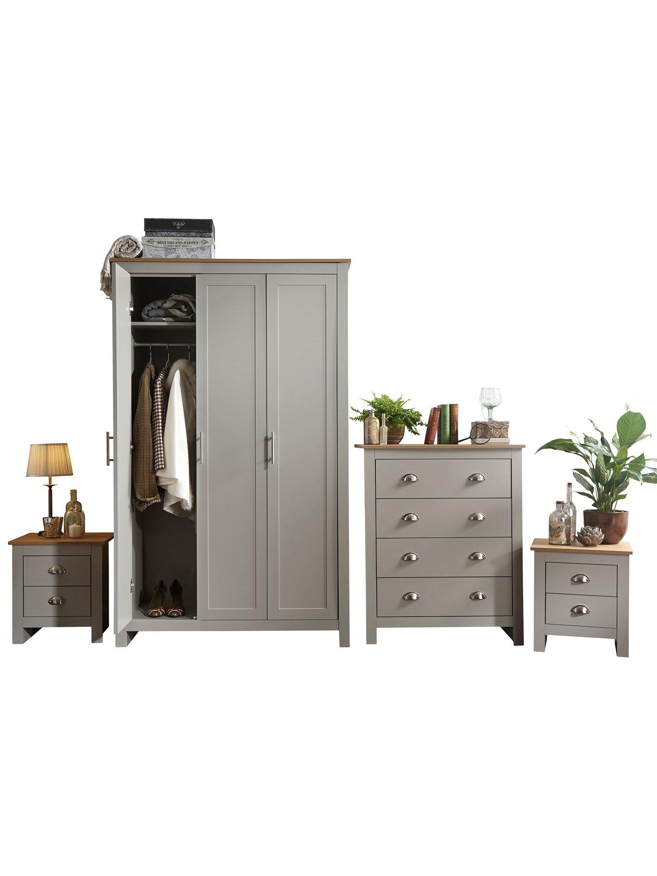 Image 5 of 6 of GFW Lancaster 4 Piece Package - 3 Door Wardrobe, 4 Drawer Chest and 2 Bedside Chests