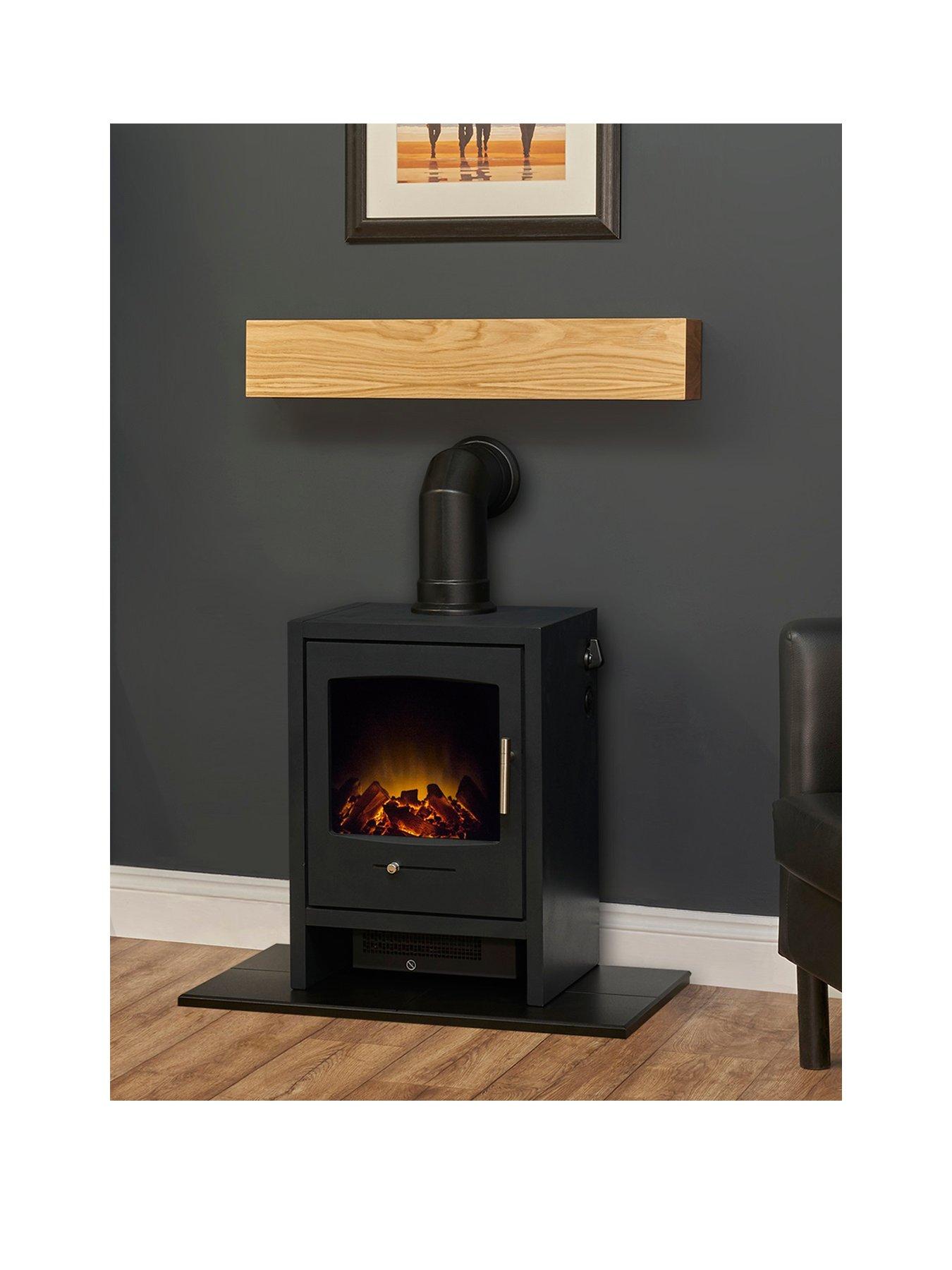 Adam Fires & Fireplaces Adam Oak Beam, Hearth  &  Stove Pipe with Bergen Stove in Charcoal Grey
