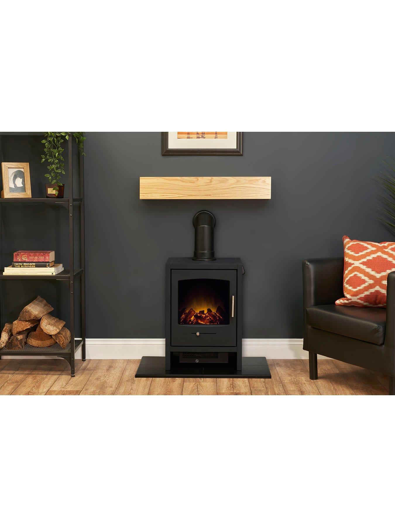  image of adam-fires-fireplaces-adam-oak-beam-hearth-amp-stove-pipe-with-bergen-stove-in-charcoal-grey