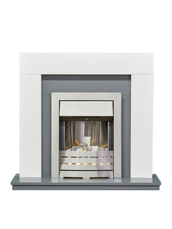front image of adam-fires-fireplaces-adam-dakota-fireplace-in-pure-white-grey-with-helios-electric-fire-in-brushed-steel-39-inch