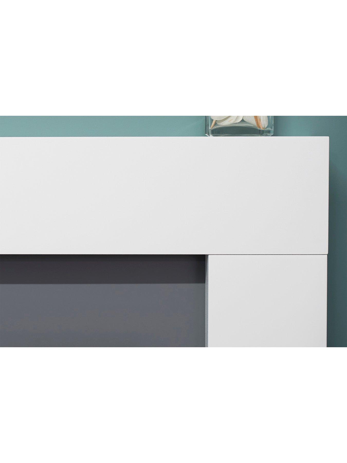 Image 2 of 4 of Adam Fires & Fireplaces Adam Dakota Fireplace in Pure White &amp; Grey with Helios Electric Fire in Brushed Steel, 39 Inch