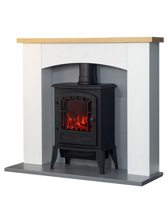 stillFront image of adam-fires-fireplaces-adam-huxley-in-pure-white-grey-with-sureflame-ripon-electric-stove-in-black-39-inch