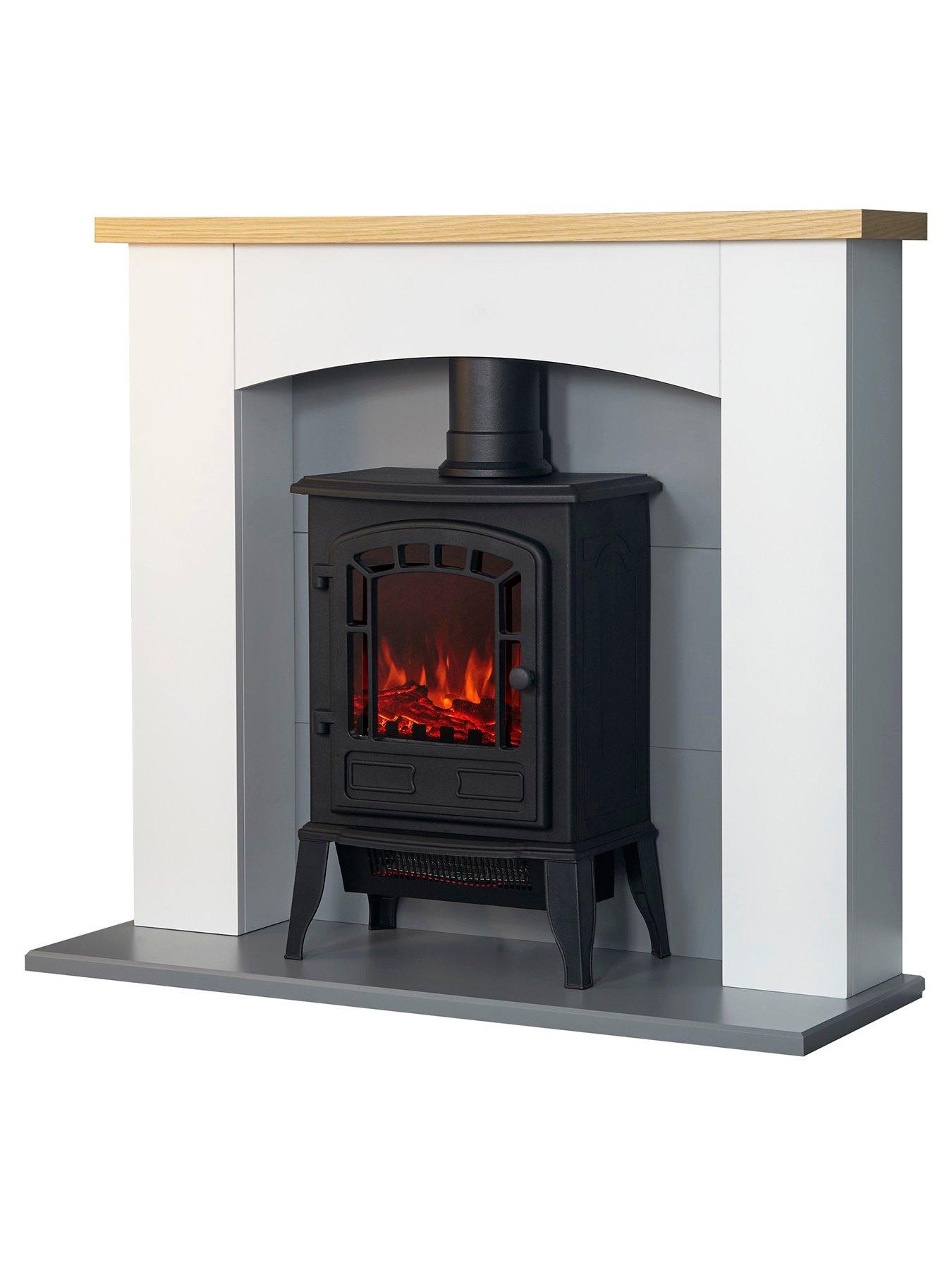 Image 2 of 6 of Adam Fires & Fireplaces Adam Huxley in Pure White &amp; Grey with Sureflame Ripon Electric Stove in Black, 39 Inch