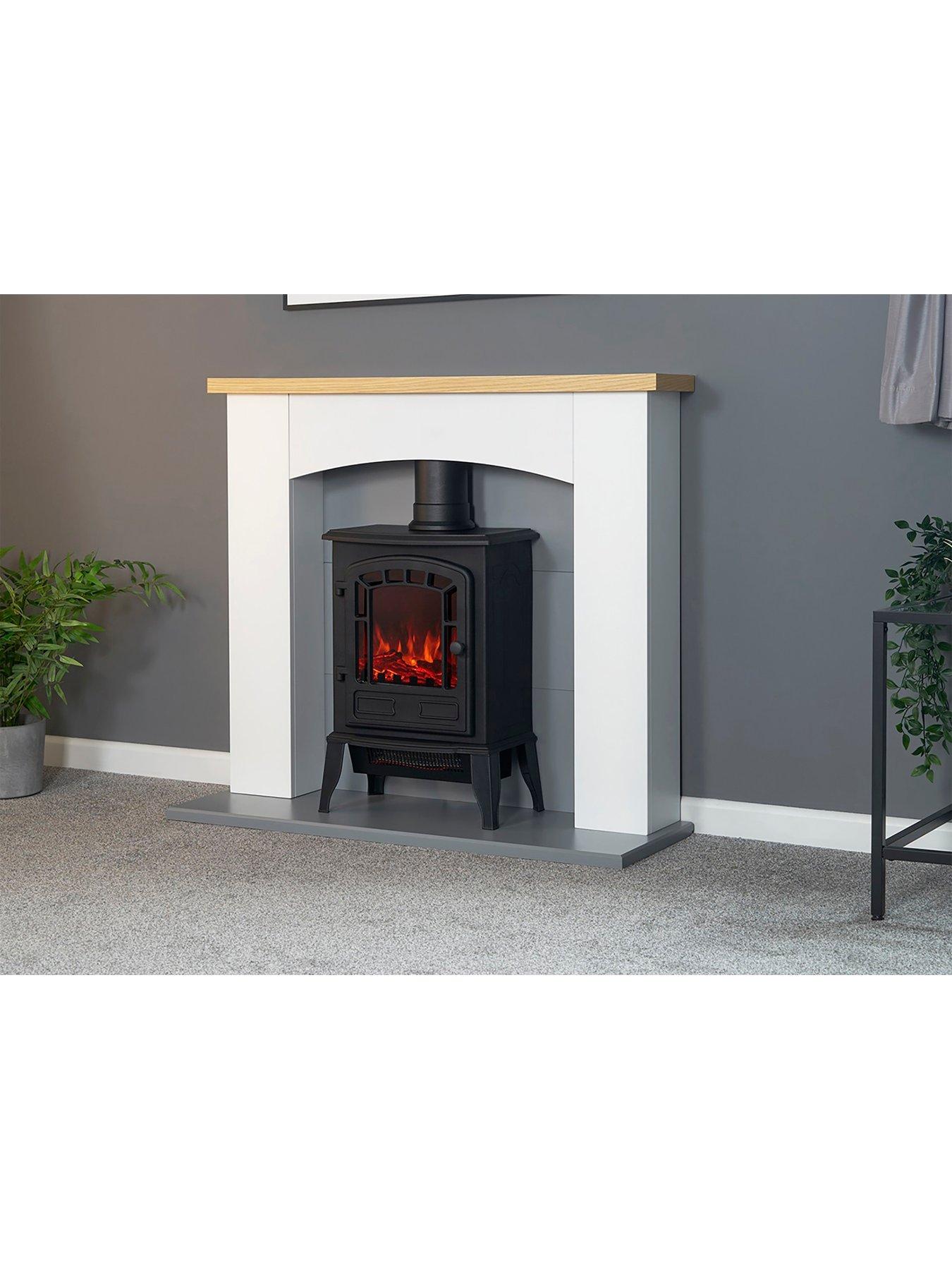 Image 5 of 6 of Adam Fires & Fireplaces Adam Huxley in Pure White &amp; Grey with Sureflame Ripon Electric Stove in Black, 39 Inch