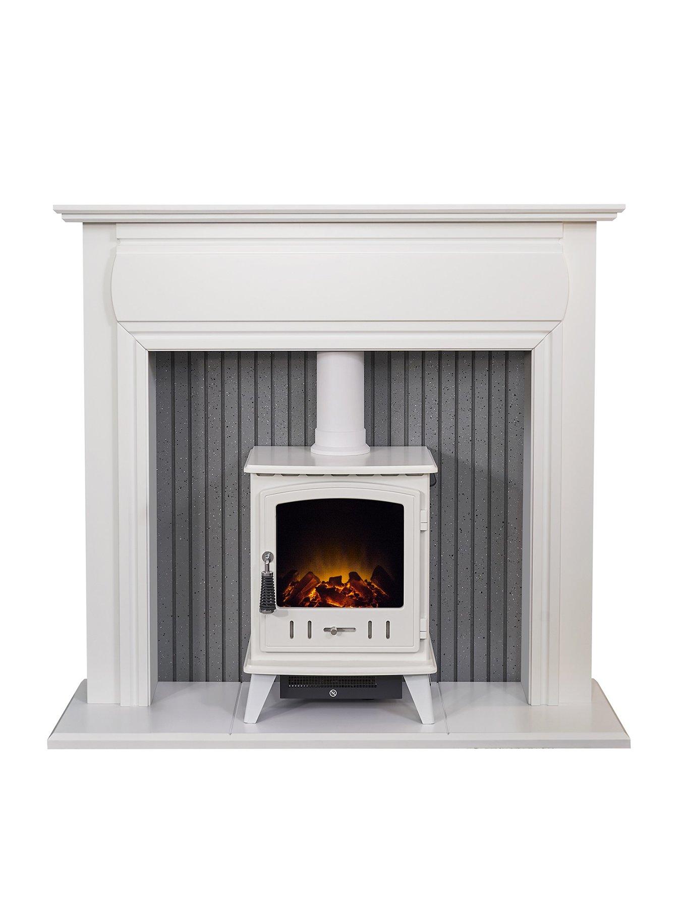 undefined Adam Florence Stove Fireplace in Pure White with Aviemore Electric Stove in White Enamel, 48 Inch