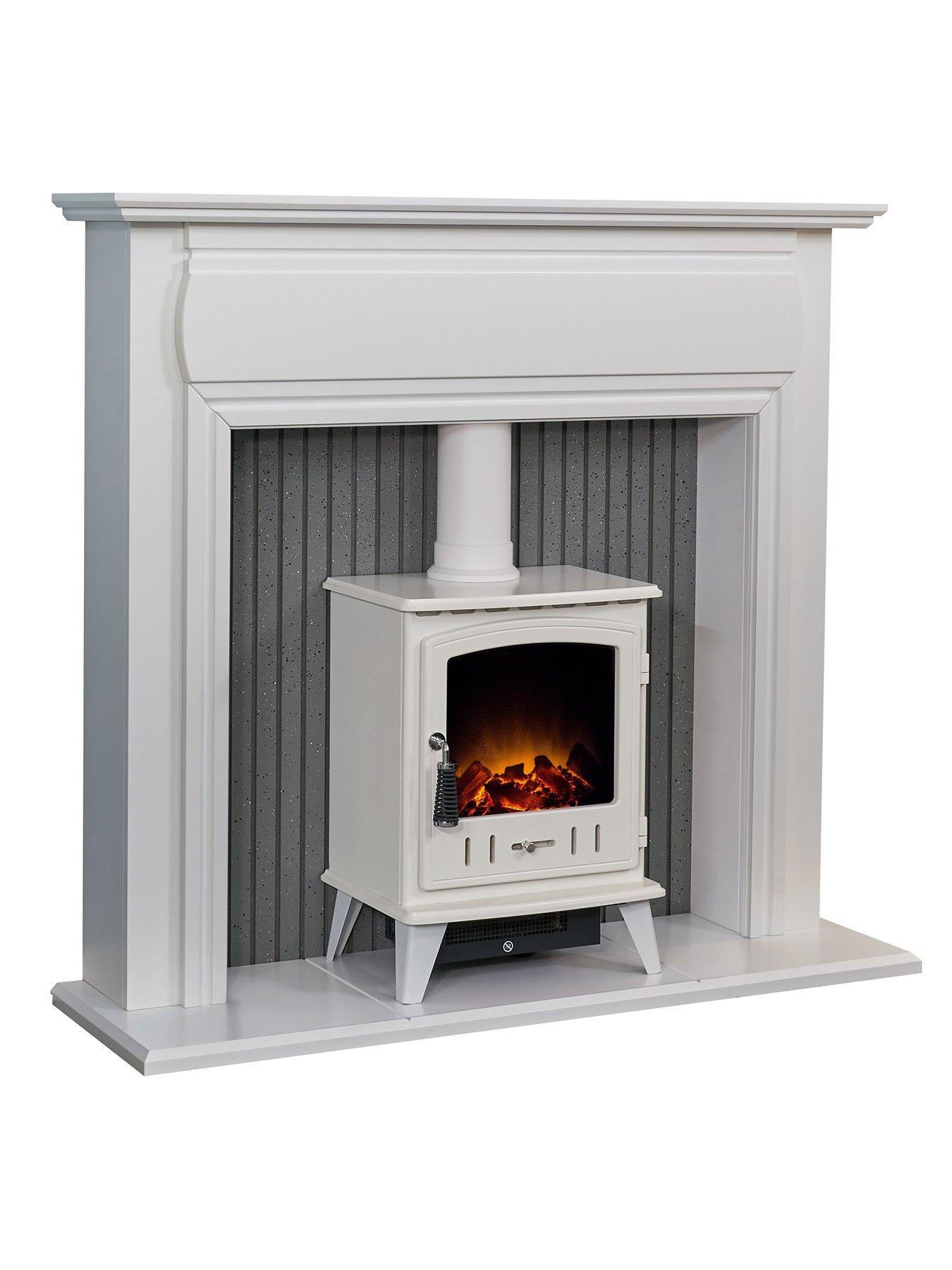 Image 2 of 6 of Adam Fires & Fireplaces Adam Florence Stove Fireplace in Pure White with Aviemore Electric Stove in White Enamel, 48 Inch