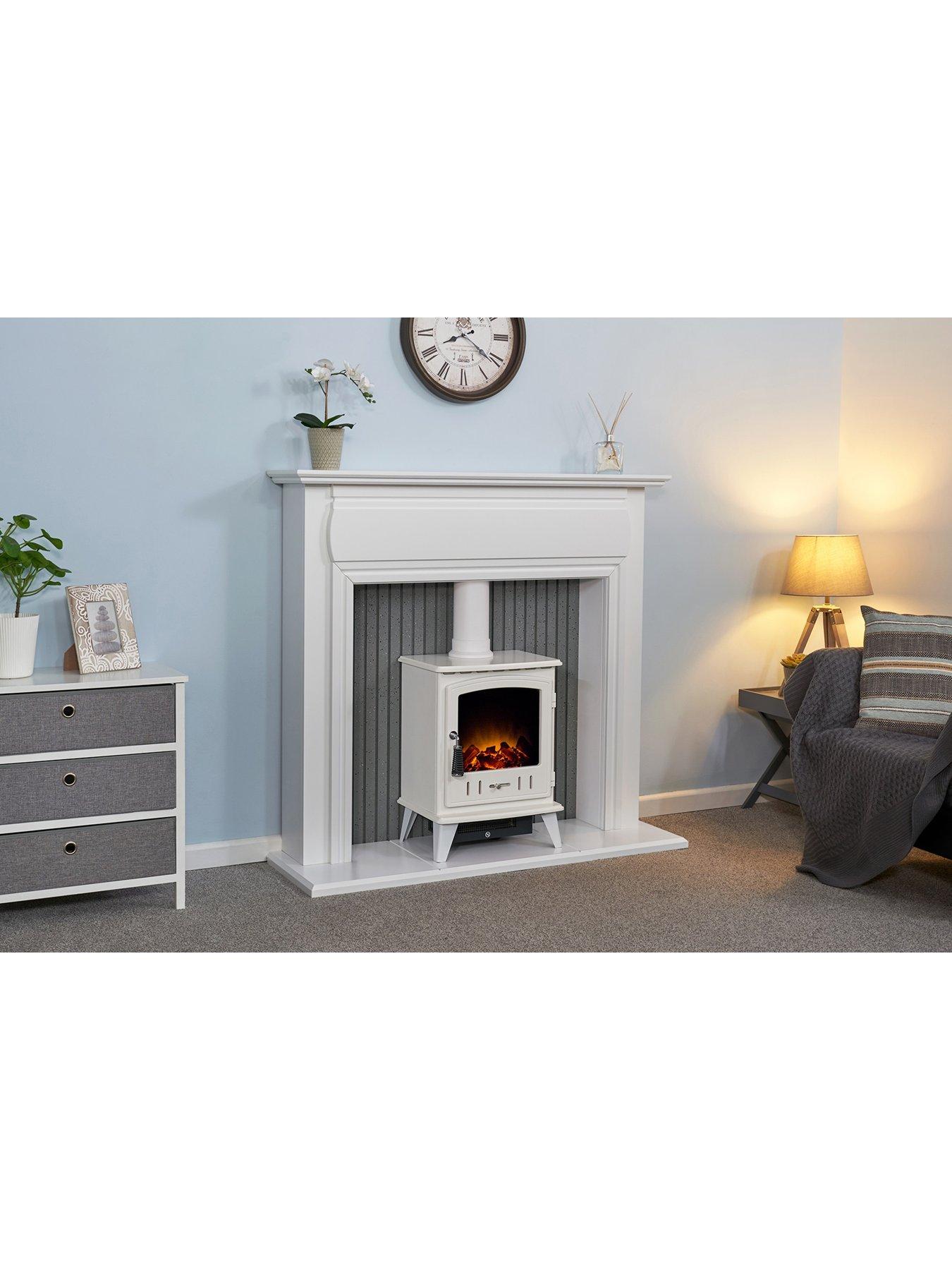 Image 4 of 6 of Adam Fires & Fireplaces Adam Florence Stove Fireplace in Pure White with Aviemore Electric Stove in White Enamel, 48 Inch