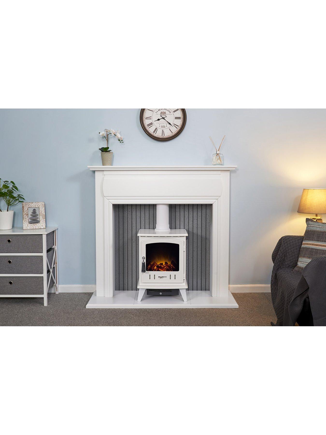 Image 5 of 6 of Adam Fires & Fireplaces Adam Florence Stove Fireplace in Pure White with Aviemore Electric Stove in White Enamel, 48 Inch