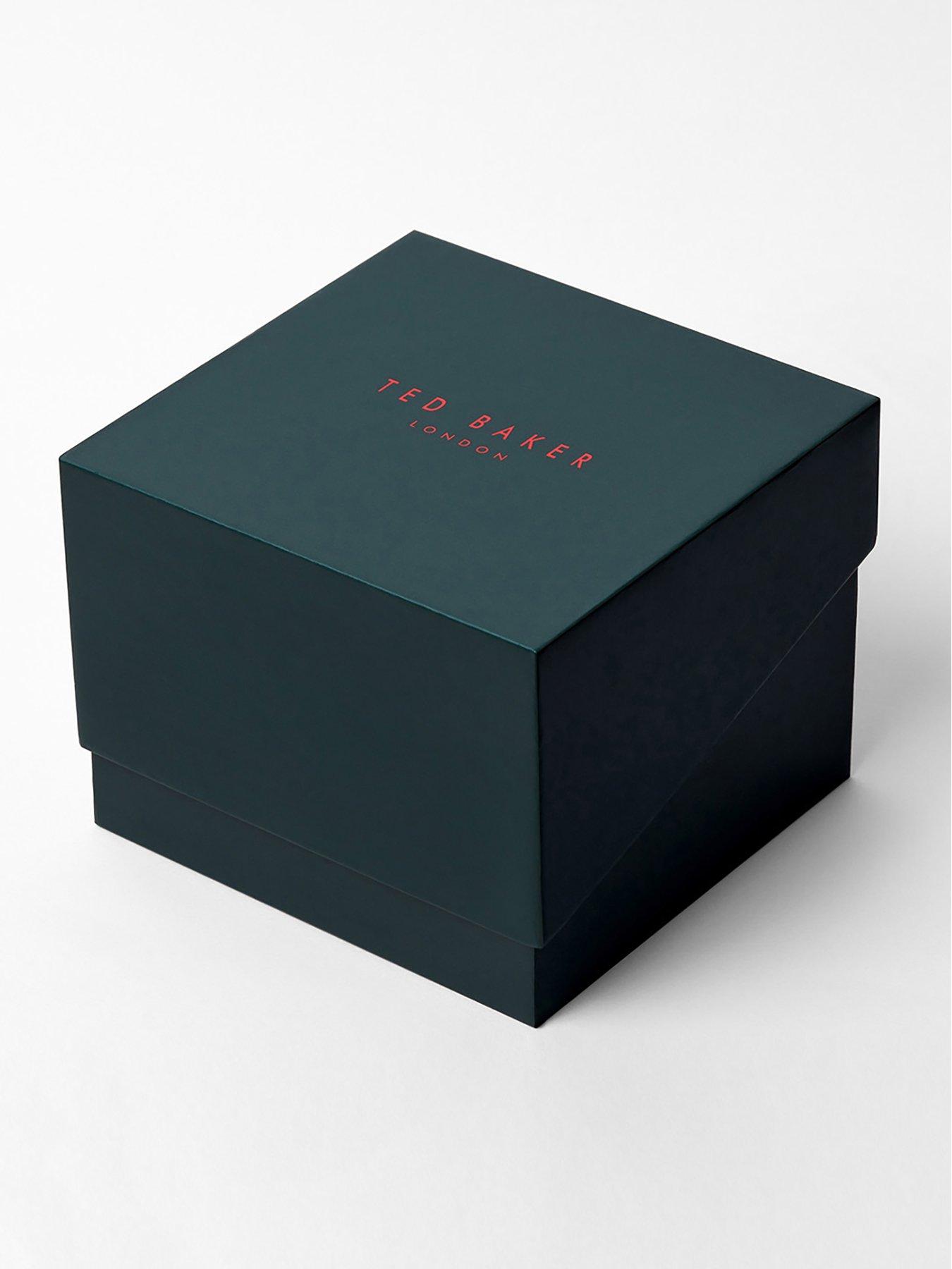  image of ted-baker-yellow-gold-case-black-dial-black-leather-strap-leather-bracelet-gift-set